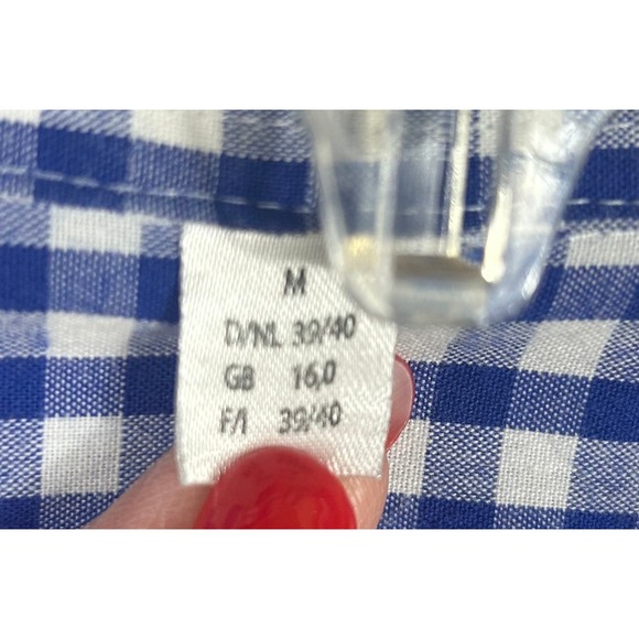 OS Trachten Mens Blue Gingham Button Down Shirt Long Sleeve Size M LOGO Pocket - Picture 3 of 14